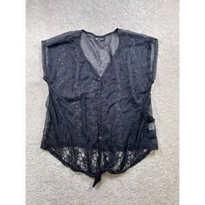 C.O.C 1Xl Black Sheer Lace‎ Front Blouse Tie Waist Witchy Whimsigoth Grunge Boho
